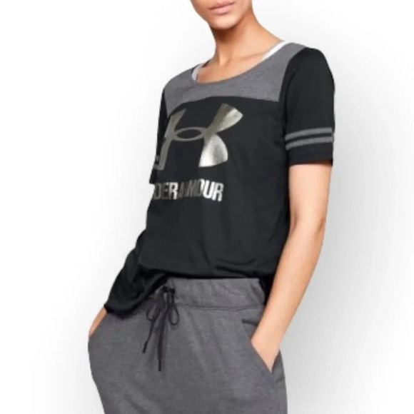 Under  Armour Black Loose Fit Baseball Tee with Graphic - Picture 1 of 5